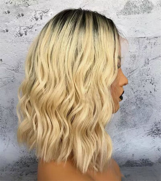 Gold Cropped Wavy Front Lace Wig