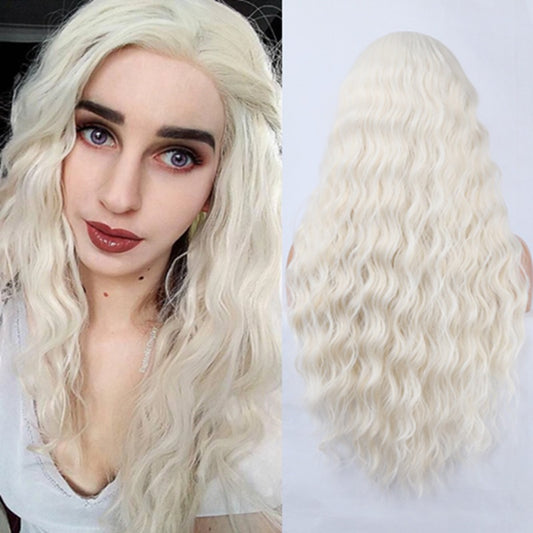 Long Loose Wavy Milk White Lace Front Wig