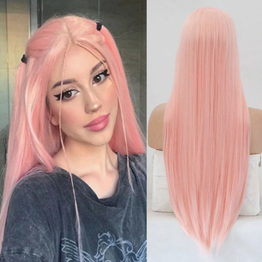 Lace Front Pink Long Straight Hair